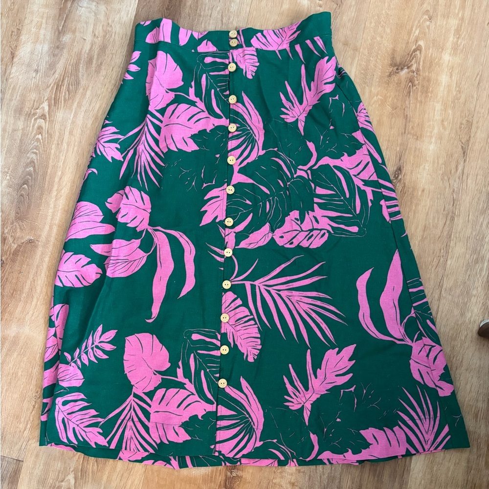 Tropical Green and Pink Button-Down Skirt